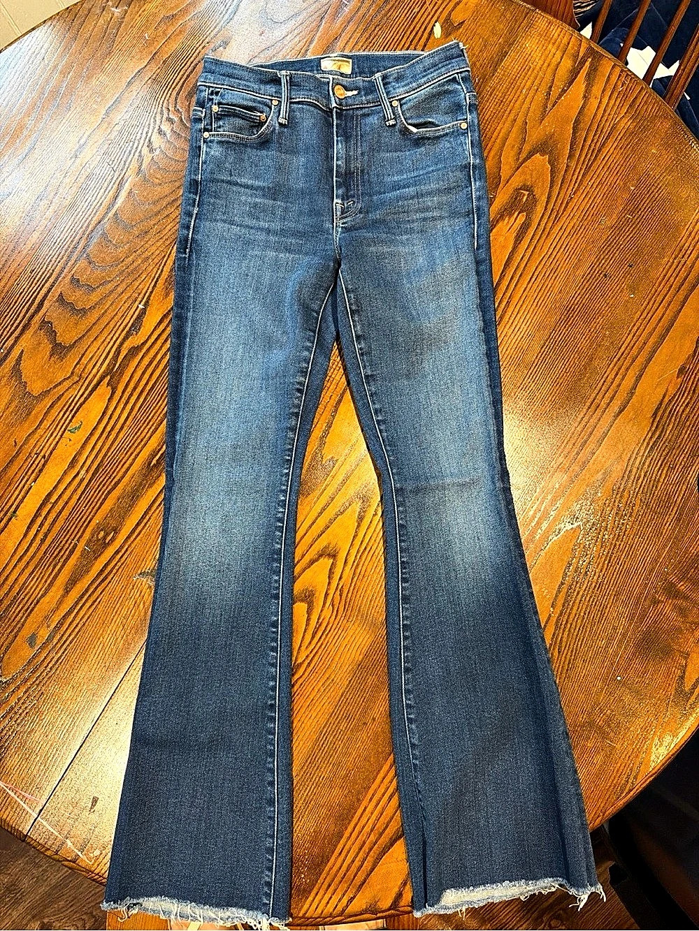 Mother The Weekender Fray Flare Jeans in Blue Waist 27